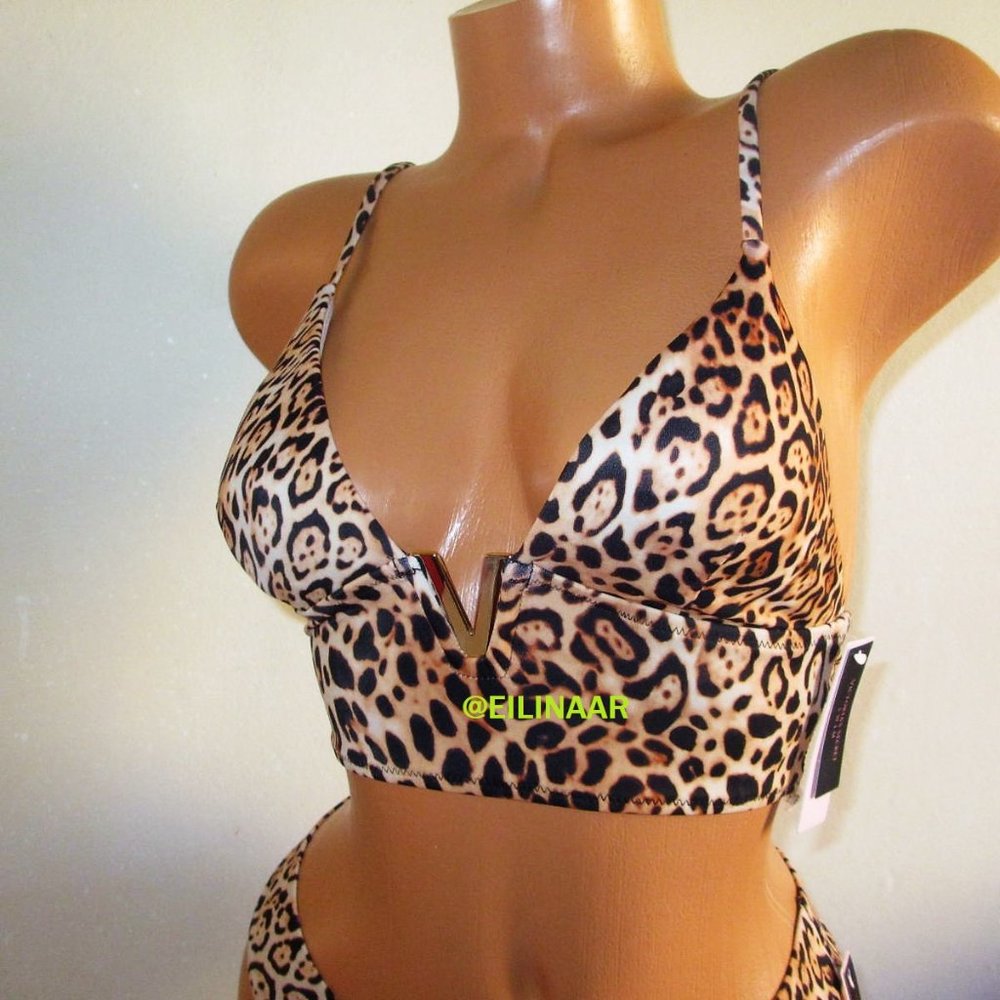 Victoria Secret Swim V-Hardware Bikini Top XS Extra-Small Leopard 30A-C 32A-B - Picture 2 of 8